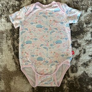 Magnetic Me Pink Trim Blue Whale Print Baby One-Piece